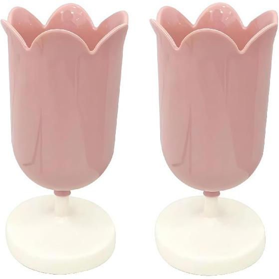 2Pcs Pink Plastic Tulip Pen Holder Cute Pens Cup for Desk Pen Brush Organizer Office Stationery Supplies Home Decor Desk Supplies Holders and