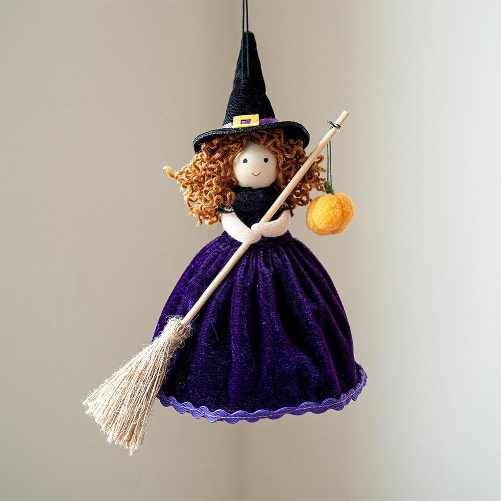 Handmade Witch Broom Doll Hanging Ornament Curly Hair Witch Hanging Doll Kids Gift фиолетовый