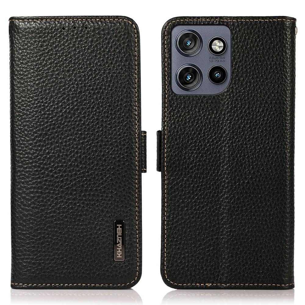 

KHAZNEH Чехол для телефона Motorola Edge 50 5G, Обложка из натуральной коровьей кожи, Блокировка RFID Black