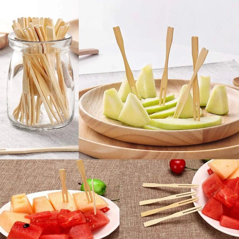 100PCS/Bag Disposable Wooden Fruit Forks Dessert Cakes Fruit Appetizers Household Wedding Party Restaurant Tableware