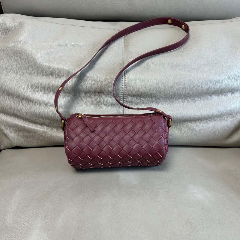 Leather rhombus bag woven pencil bag cylindrical women's bag underarm pillow bag one shoulder diagonal span handbag crossbody