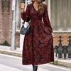YYFS Women's Fashion Summer Spring Floral Print Long Sleeve V-Neck High Waist Casual Dresses