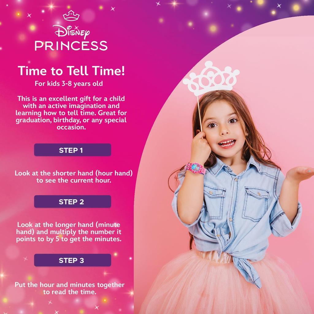 Disney Princess Plastic Time Teacher Analog Quartz Nylon Strap Strap Kids' Watch, Pink,