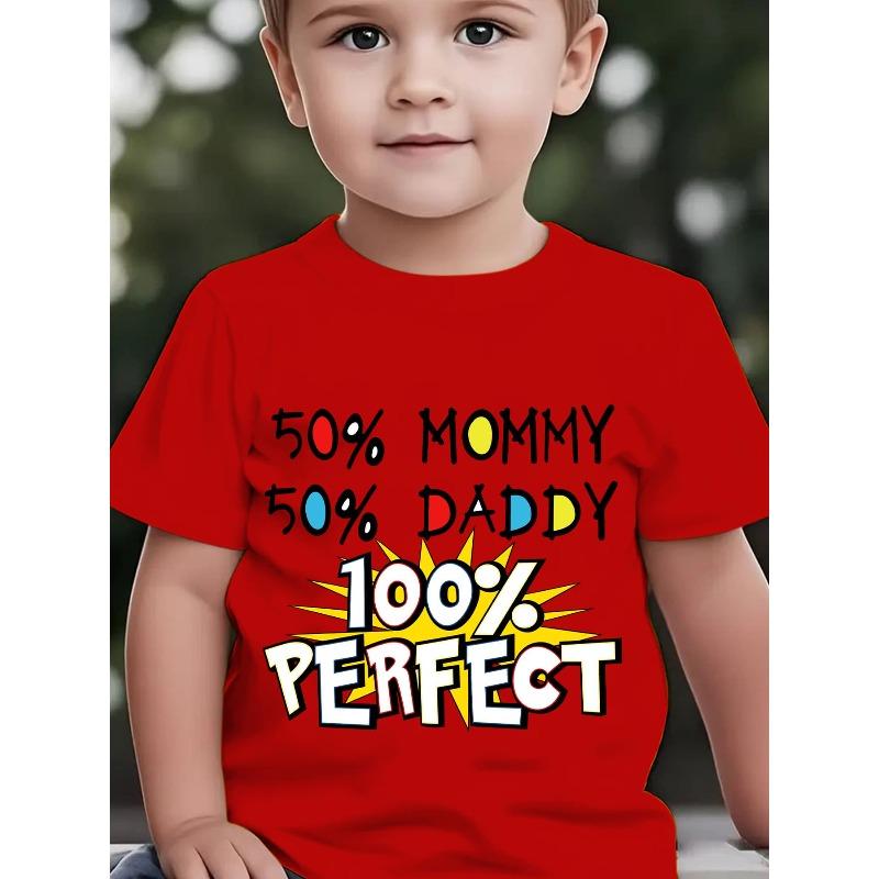 European sizes Summer Boys' Fashion Short Sleeve T-Shirt Mommy Daddy PERFECT Letter Print Outdoor Casual Top