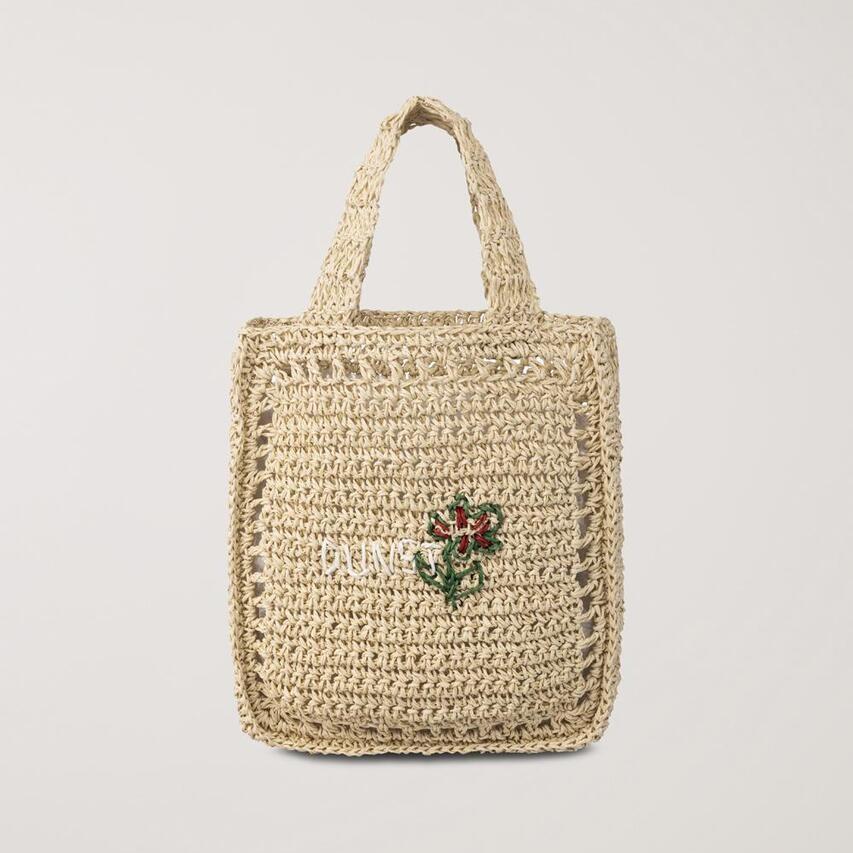 Dunst Hand Drawing Bloom Mini Bag — Handmade Paper Yarn Mini Tote with Floral Embroidery | Korean Designer | Navy / Natural Cream