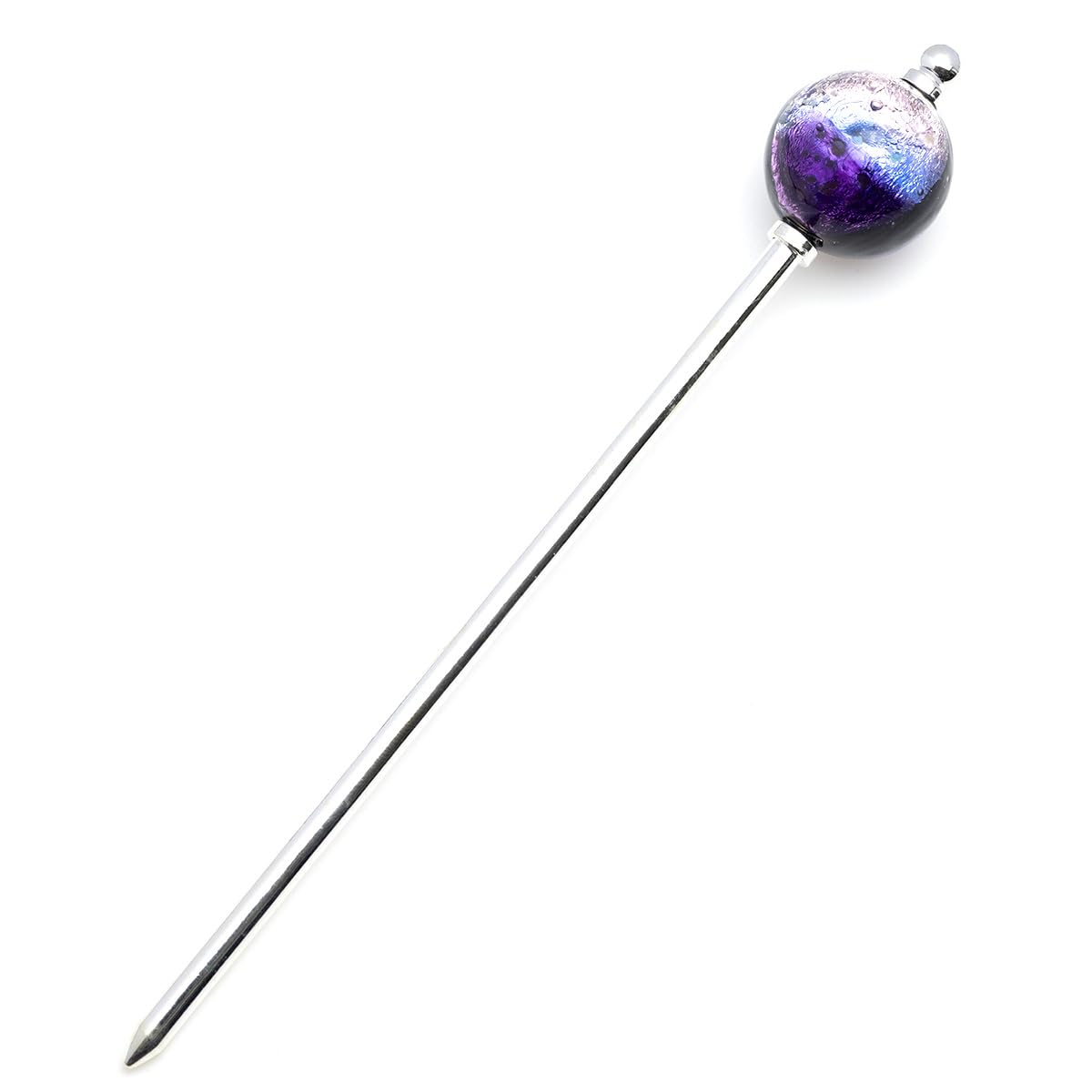 

Sea Drop Kanzashi Hairpin, Glow-in-the-Dark Firefly Glass Bead, Marine Purple, 22mm, Silver, Single Hair Ornament, Japanese Style, for Yukata,