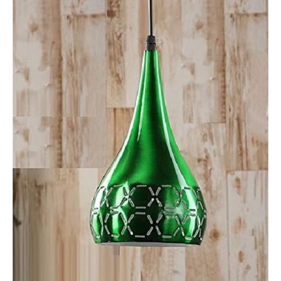 Metal Cut Hanging Light Ceiling Pendant Lamp, 6" Small, Green, Pack of 2