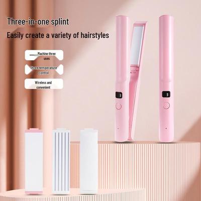 Wireless USB Rechargeable Hair Straightener for Men & Women, Dual-Use for Straight & Curly Hair with Bang Styling, Portable Design.