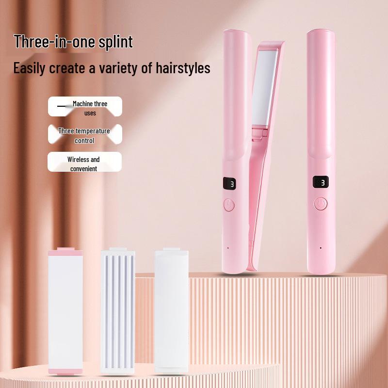 Wireless USB Rechargeable Hair Straightener for Men & Women, Dual-Use for Straight & Curly Hair with Bang Styling, Portable Design.
