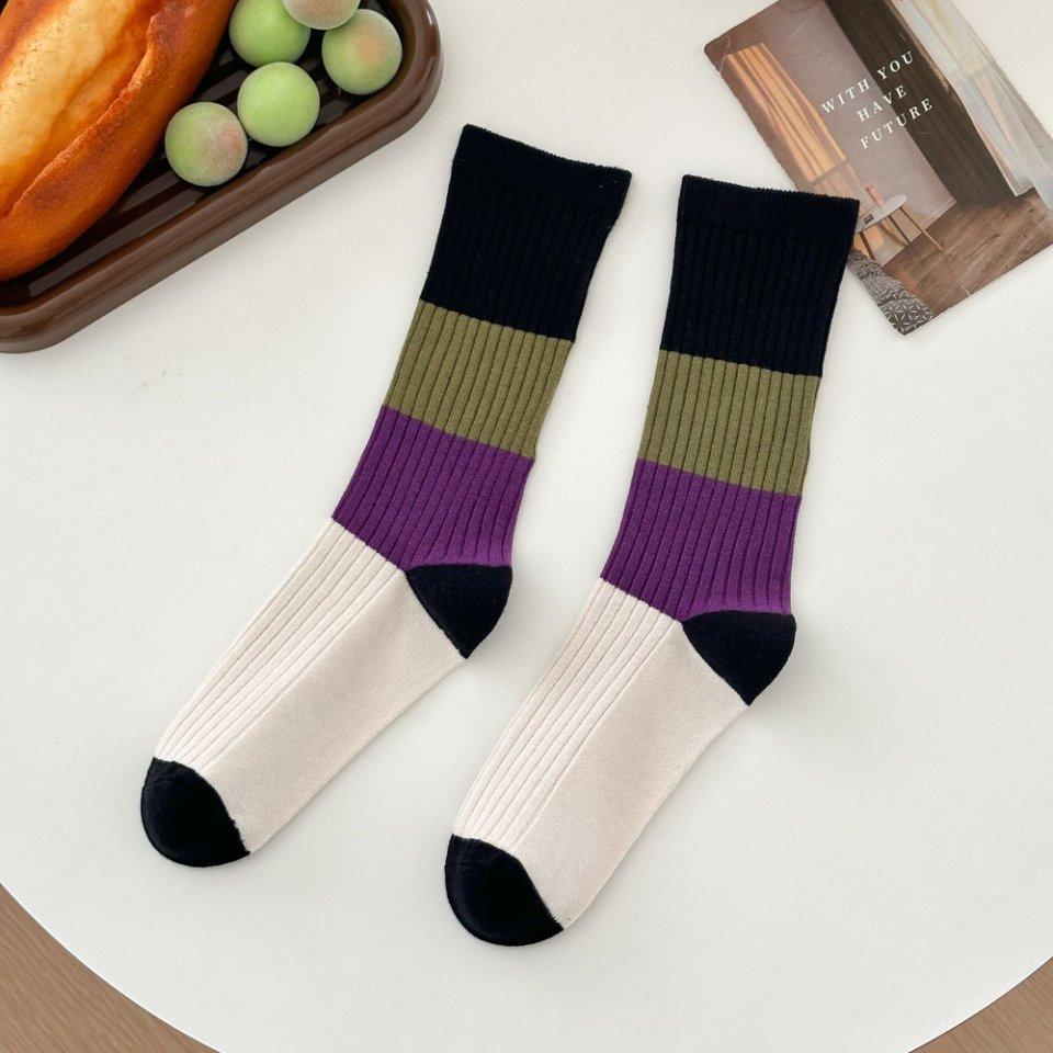 

Autumn and Winter Color-blocked Striped Socks, Dopamine Retro Mid-calf Double-needle Socks, Stylish and Slimming Long Socks 1 pair чёрный