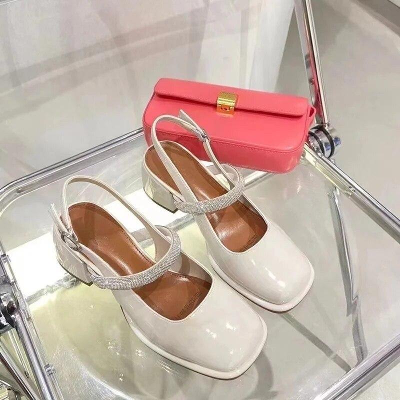 Est Soft Leather High-Heeled Mary Jane Shoes Women'S Spring And Summer Thick-Heeled Shoes With Buckle Straps Toe Sandals