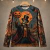 Autumn and Winter Men's Halloween Skull 3D Printed Crew Neck Long Sleeve T-Shirt