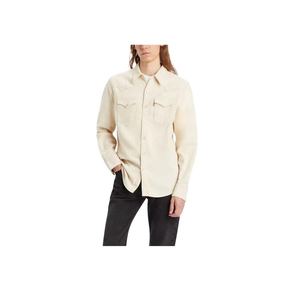 Levis Barstow Standard Fit Westernhemd 50er Jahre Unifarben Kragen Einreihig Figurbetont Langarmhemd Herrenhemden Off-White 85744-0068