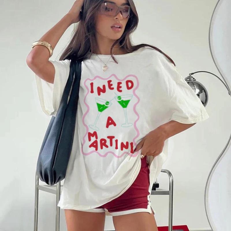 Cute Y2k Martini Print T Shirt Egirl Grunge Streetwear Graphic Tees Oversized Aesthetic Cocktail Shirt Women Summer Fashion Tops