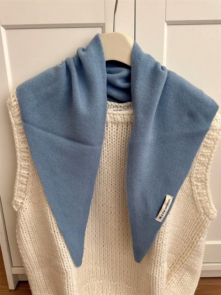 British Korean Triangle Scarf Niche Wool Triangular  Women Head Scarf  Warm French-girl Fashion Multi-functional  Knitted Scarf
