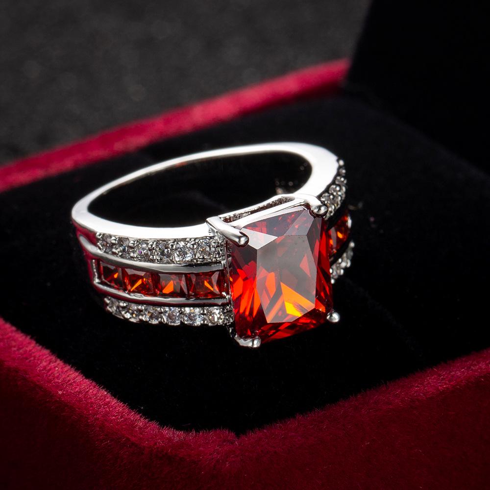 Women's Colored Zircon Ring - European & American Creative Design, Fashionable Hand Jewelry, Classic Square Wedding Style