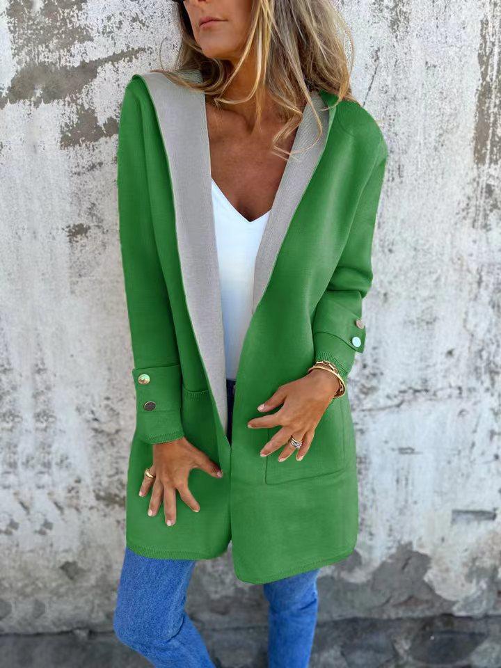 Women's Orange Hooded Cardigan Sweater Casual Long Sleeve Open Front Lightweight Jacket