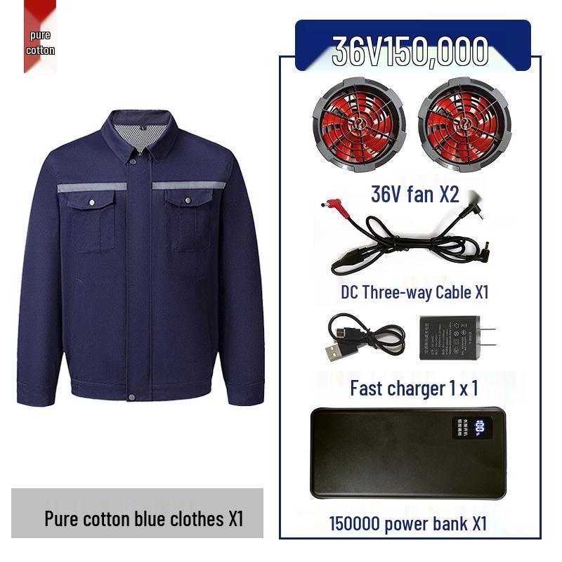 "Men's and Women's Summer Cooling Workwear with Fan, Pure Cotton"