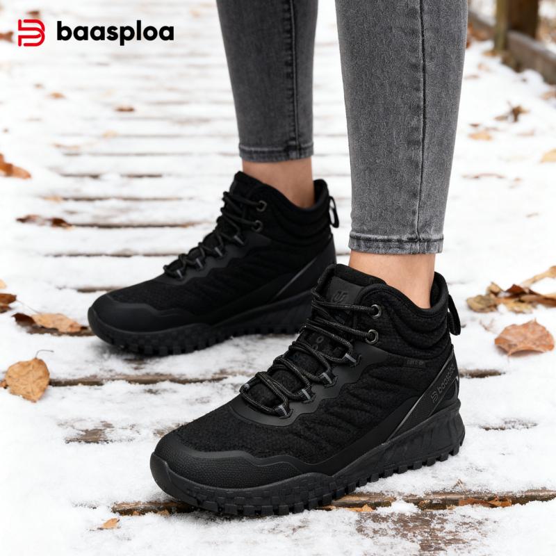 BAASPLOA Women's Winter Waterproof  Warm Plush New Women's Cotton Shoes Winter High Top Cotton Shoes Snow Boots Outdoor Hiking Boots