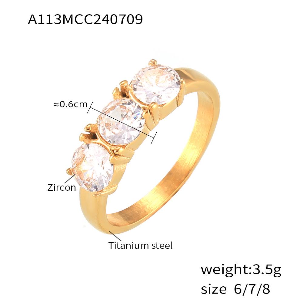 Elegant French Minimalist Gold-Plated Titanium Ring Set with Cubic Zirconia