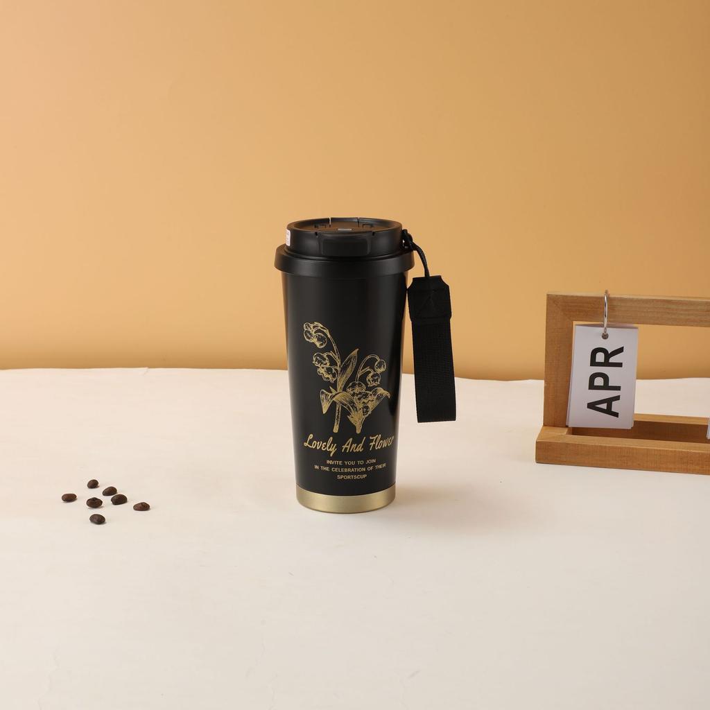 Lily Of The Valley Coffee Cup Household Double Drink Straw Cup 316 Stainless Steel Thermos Cup Couple Water Cup Gift Water Cup