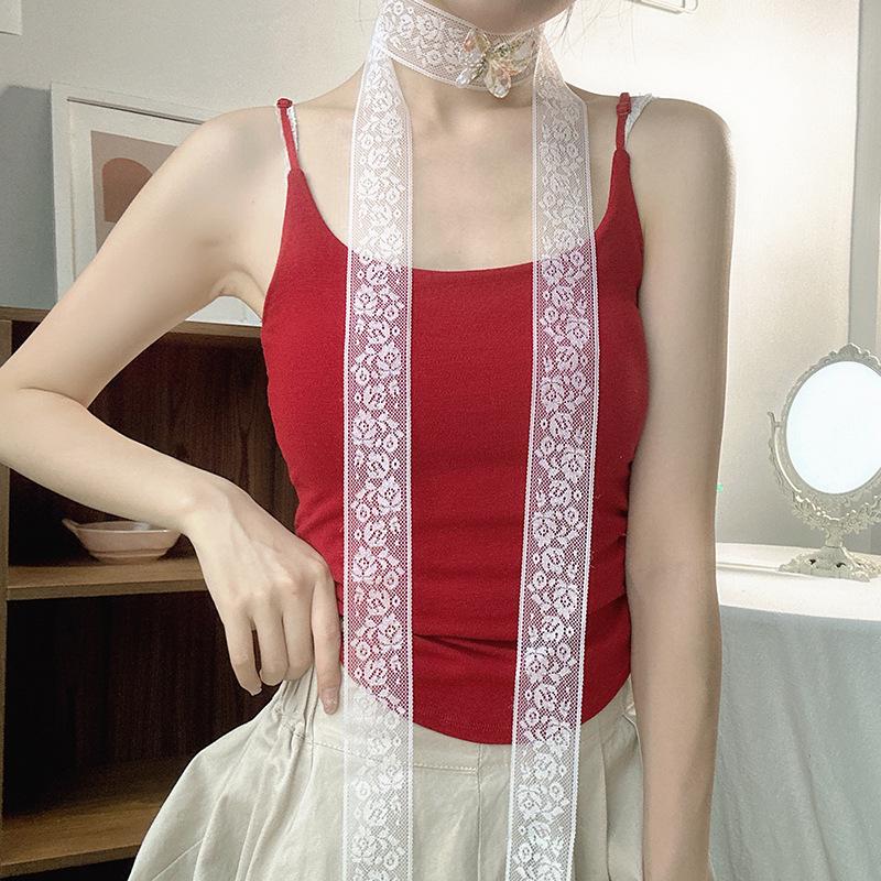 Luochi Knitted Korean Lace Silk Scarf - Women s Spring/Summer Mesh Ribbon Accessory