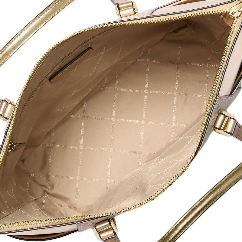Michael Kors Mk Charlotte Logo Print Zipper Closure Coated Canvas Tote Bag Women Tote Bags Light-Gold 35F4GCFT3V-PALEGOLD