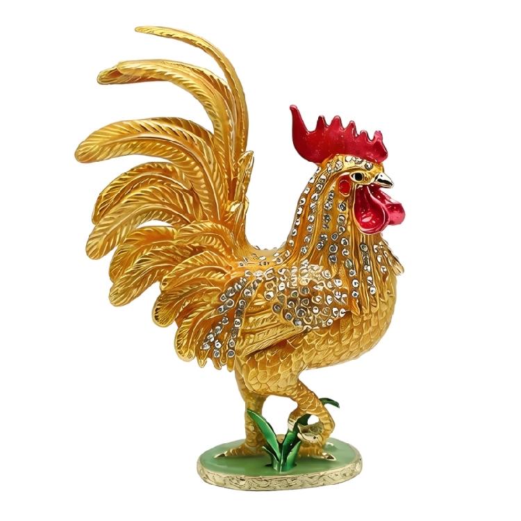 Unique Enamel Colored Rooster Decoration Metal Jewelry Box Earrings Organiser Case Perfect For Gift Giving