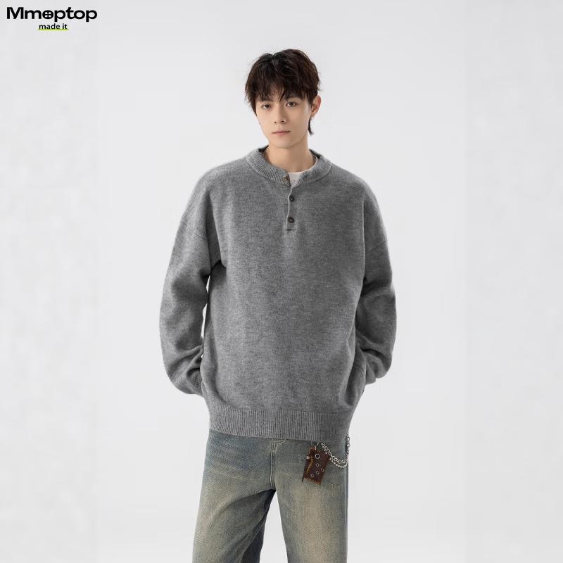 MMOPTOP Men's Retro Henley Neck Knit Sweater