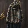 Johnature Damen Vintage Kapuzenpullover Strickpullover Print Floral Patchwork Taschen Herbst Gestrickt Lässig Weibliche Pullover