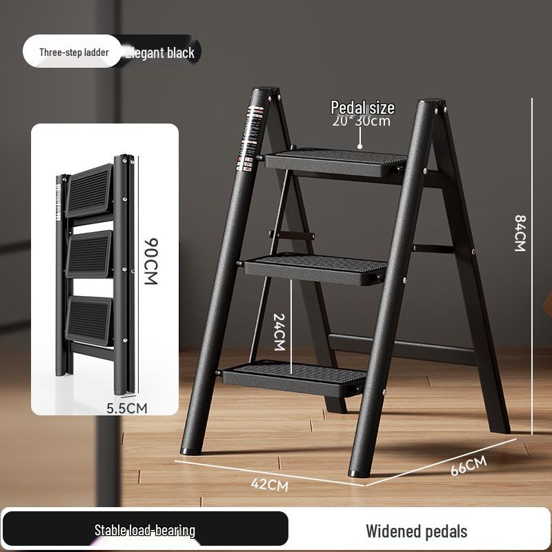 Multifunctional Folding A-Frame Telescopic Ladder: Indoor Thickened 3 or 4-Step Climbing Ladder