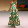 Retro Floral Color Matching Printing V-neck Sleeveless Loose Pendulum Long Dress