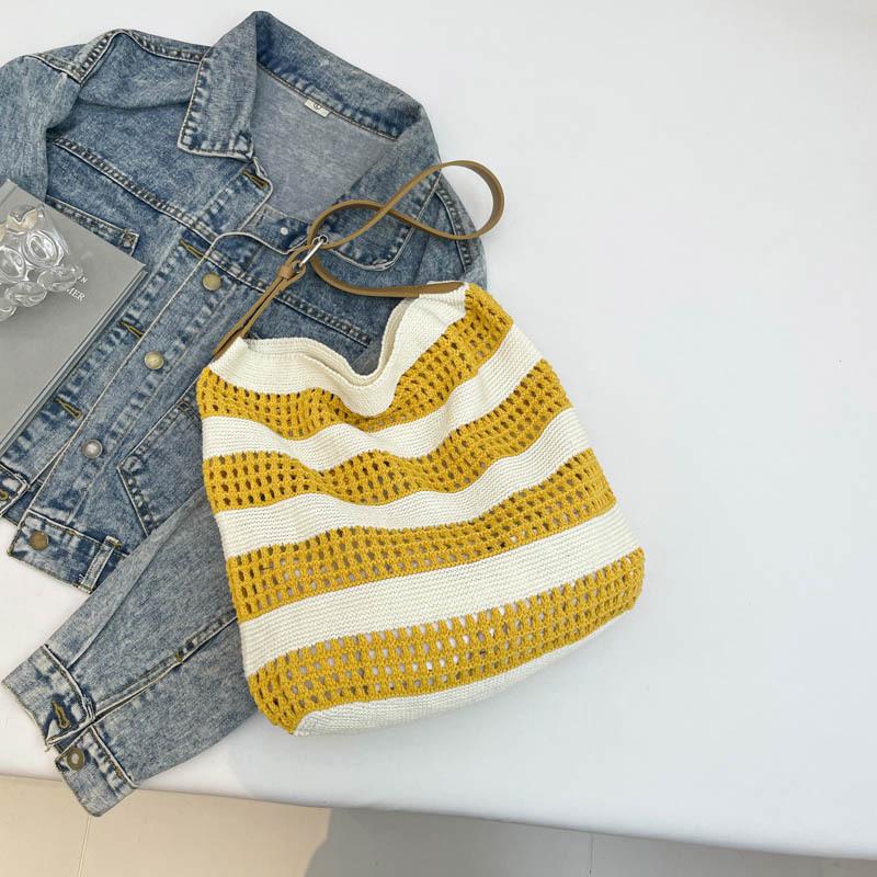 Large Capacity Woven Bag Knitted Spring New Tote Hollow One-shoulder Seaside Commuter Vacation Beach Bag Girl