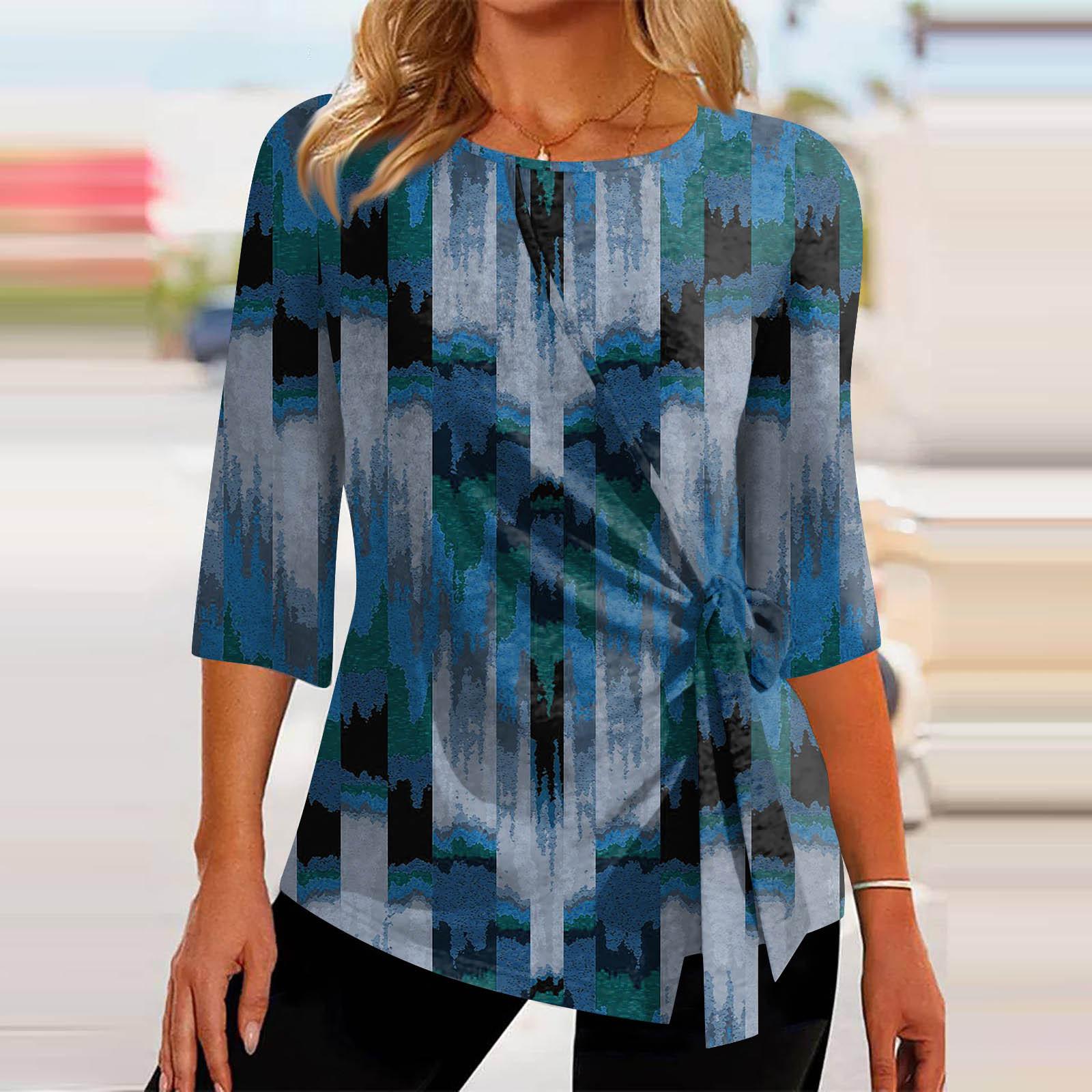 

3/4 Sleeve Tops For Women Summer Asymmetric T-Shirt Slim Fit Casual Tops T Shirt Pullover Tops T Shirts Summer Tops Three Quarter Sleeve Tops XXL
