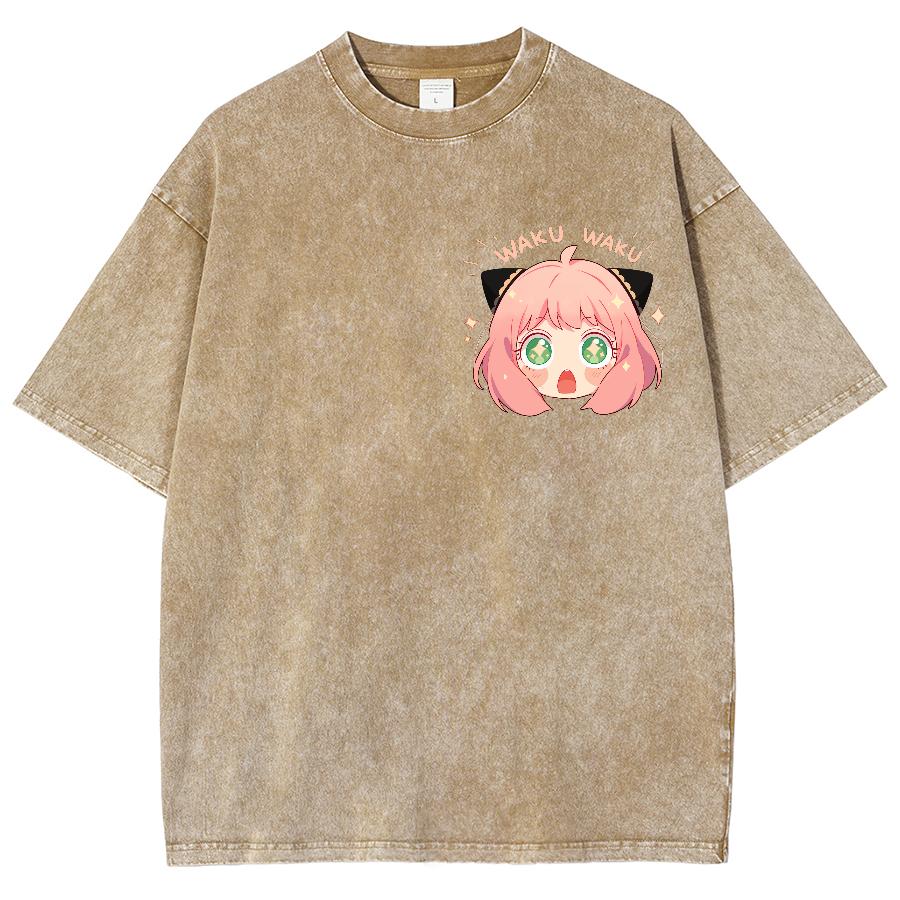 

Винтажная повседневная футболка из выстиранного денима свободного кроя с принтом мультяшных аниме-персонажей, уличная американская мода, удобный дизайн 3XL