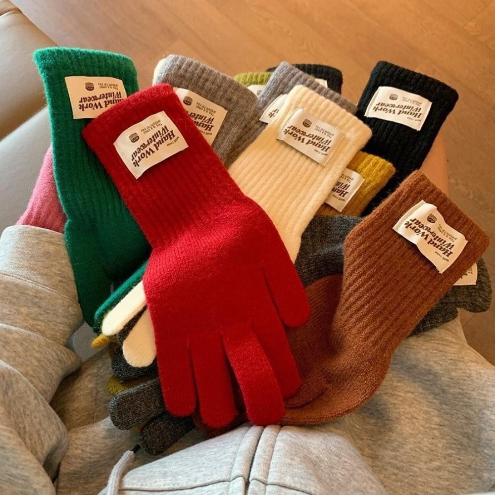 Warm Lining Full Finger Knitted Gloves One Size Faux Cashmere Gloves For Students