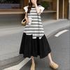 ZANZEA Women Round Neck Ruffles Short Sleeve Casual Stripe Patchwork Long Dress