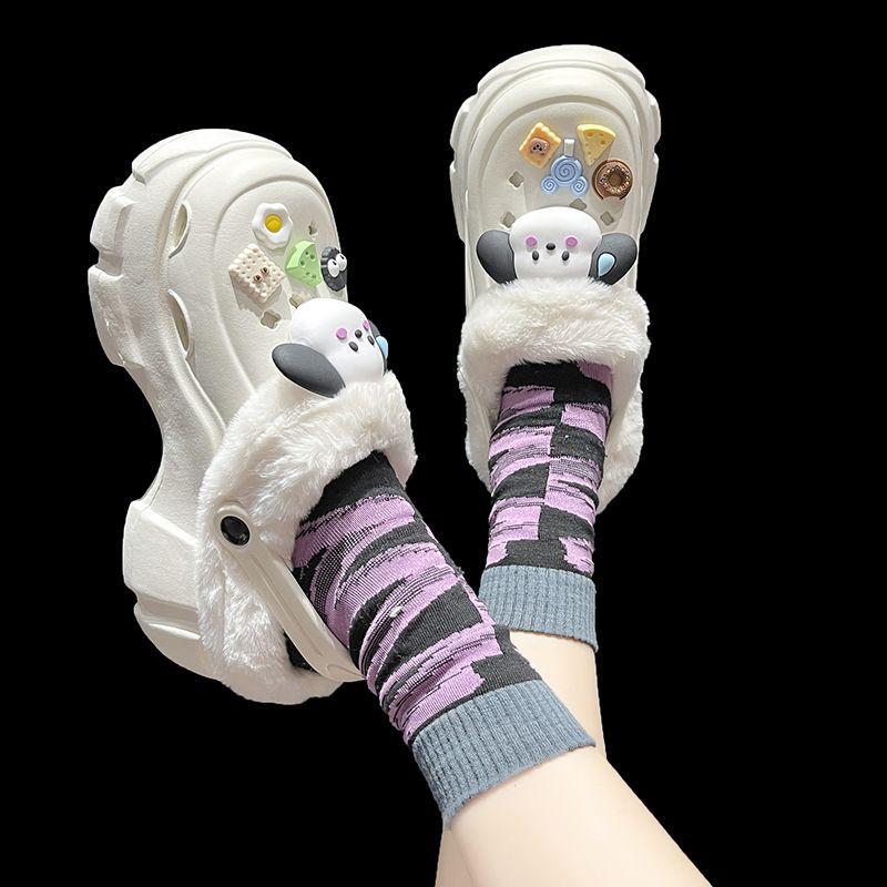 Scarpe con fori in cartone animato, EVA, invernali, da donna, con isolamento in peluche, suola spessa, aumento dell'altezza, prepuzio interno, pantofole in cotone