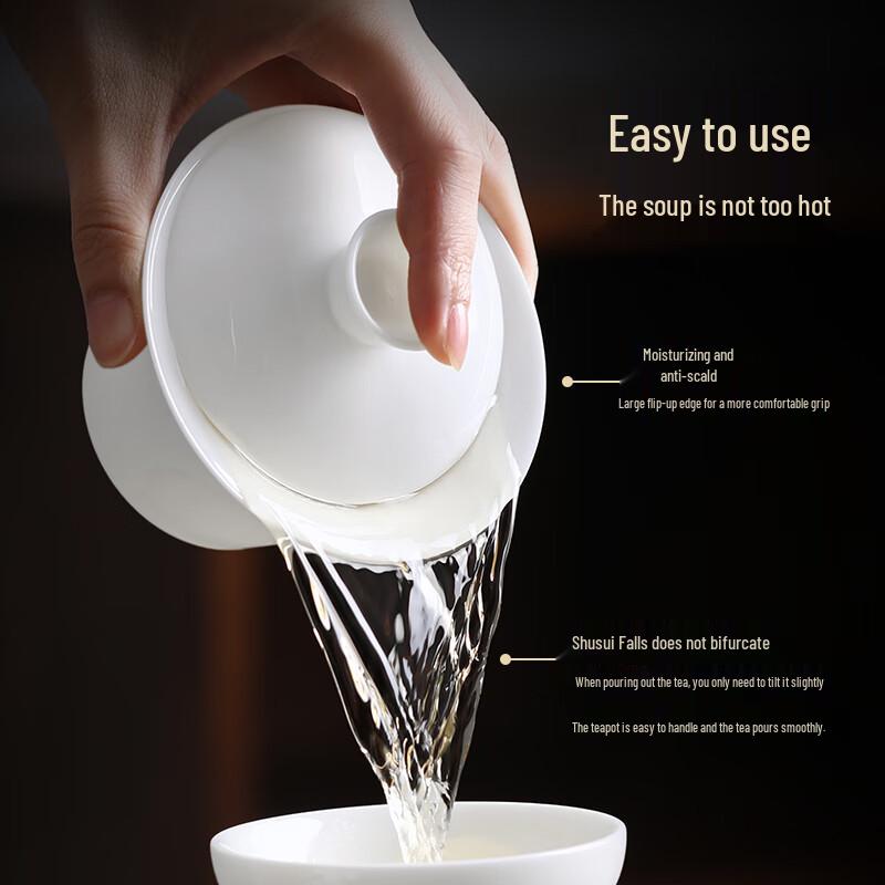 Buzhuo Mutton Fat Jade White Porcelain Gaiwan Tea Set