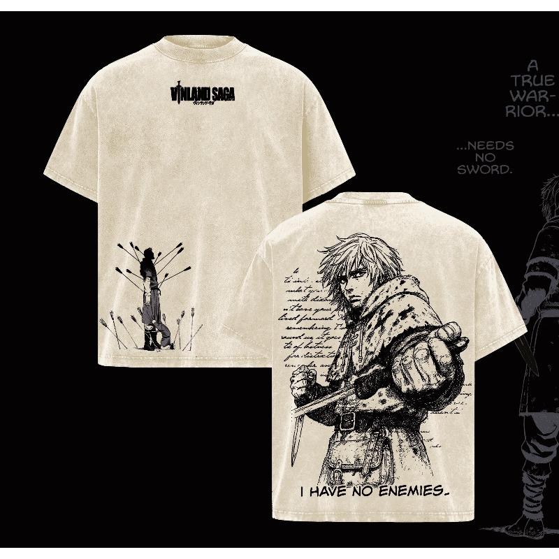 Thorfinn VINLAND SAGA T-shirt Anime Printed Washed Oversized Tshirt Short Sleeve Cotton Casual Tees Tops Men's Unisex Clothing