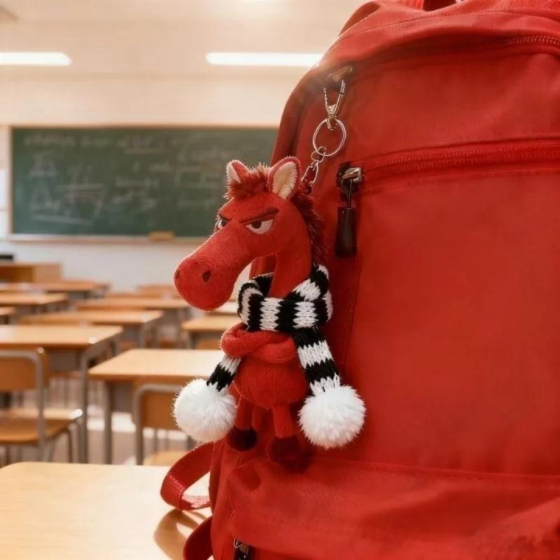 New Year Horse Plush Keychain Handbag Decoration Backpack Hanging Soft Horse Key Ring Toy New Year Gift for Boys and Girls