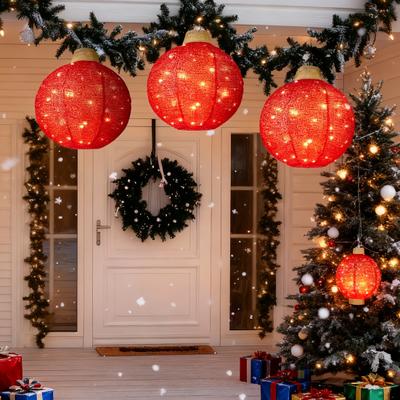 3 Stück Outdoor Hängende Weihnachtsbeleuchtung LED Beleuchtete Ornamentkugeln mit 8 Beleuchtungsmodi und Timer Festliche Paillettenkugel für Veranda Gartendekor