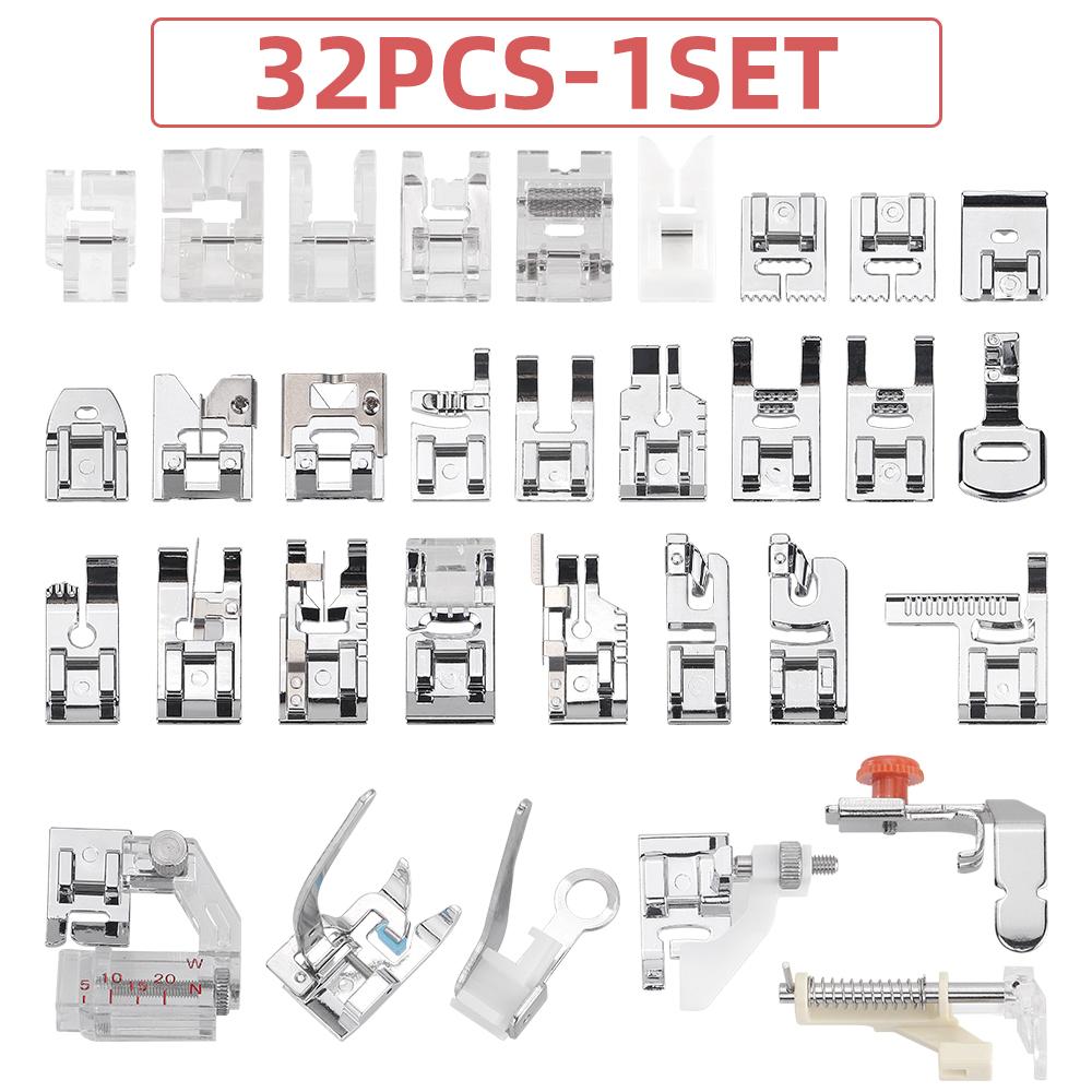 32pcs/set Various Sewing Machine Presser Foot Supplies, Silvery Sewing Machines Feet Kit, DIY Handicraft Sewing Accessories Set