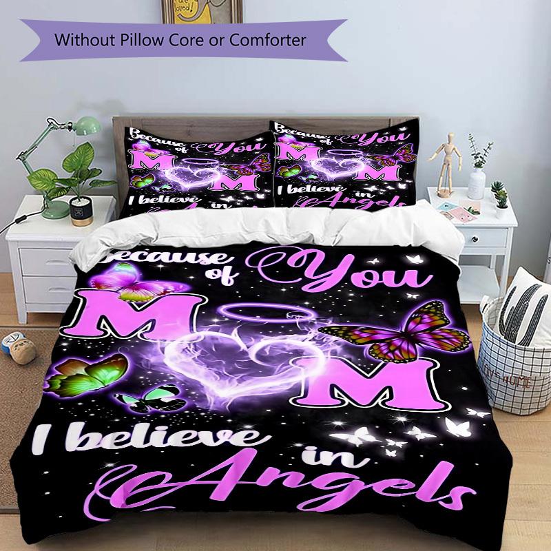 3PCs Angel Mom Memorial Design Cover Set, Breathable Fabric(1 Duvet Cover + 2 Pillowcases) (Without Quilt) yy250911187