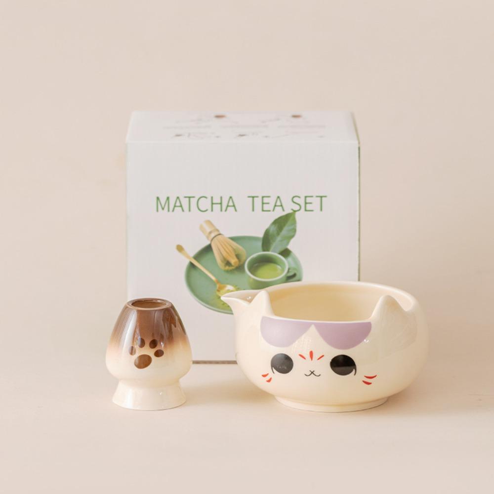 

2/5/7pcs Pink Color Cat Ear Tea Bowl Bamboo Whisk Matcha Brewing Kit Matcha Tea Set Home Brewing 2pcs purple