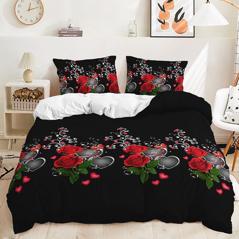 Bed Three-Piece Rose Love Kit Valentine'S Day Wedding Quilt Cover Two-Piece Bedroom
