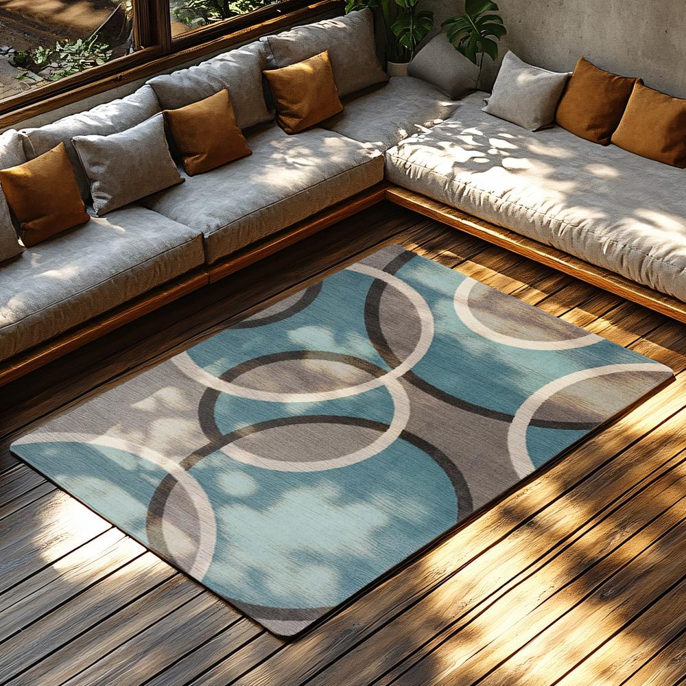 Blue Gray Circle Pattern Rug, Scandinavian Non-Slip Carpet, Modern Living Room Mat with Geometric Design for Home Decor
