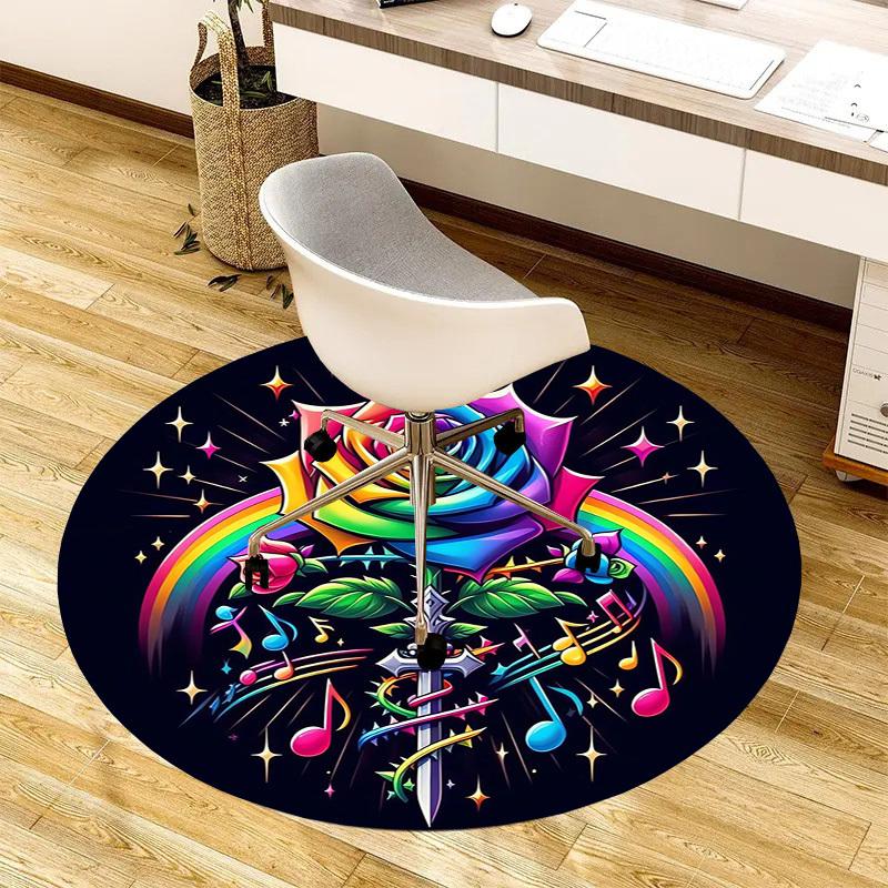 1pc Office Carpet Chair Mats Rainbow Rose with Crown and Music Notes Perfect for Decorating Office Chairs, Living Rooms, Or Bedrooms