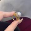Medieval Copper-Plated Gold-Studded Diamond Pearl Open Ring Ring Ring Women'S Personality High-End Hand Jewelry