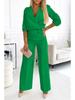 2025 Women's Solid Color V-neck Two-Button 2-Piece Pants Set